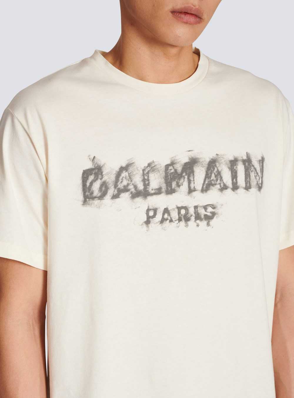 Balmain Cotton Printed Balmain Paris Logo T-shirt Beige | FYEPTJL-36