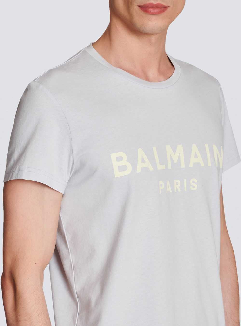 Balmain Cotton Printed Balmain Paris Logo T-shirt Blue | XYHFMSP-38