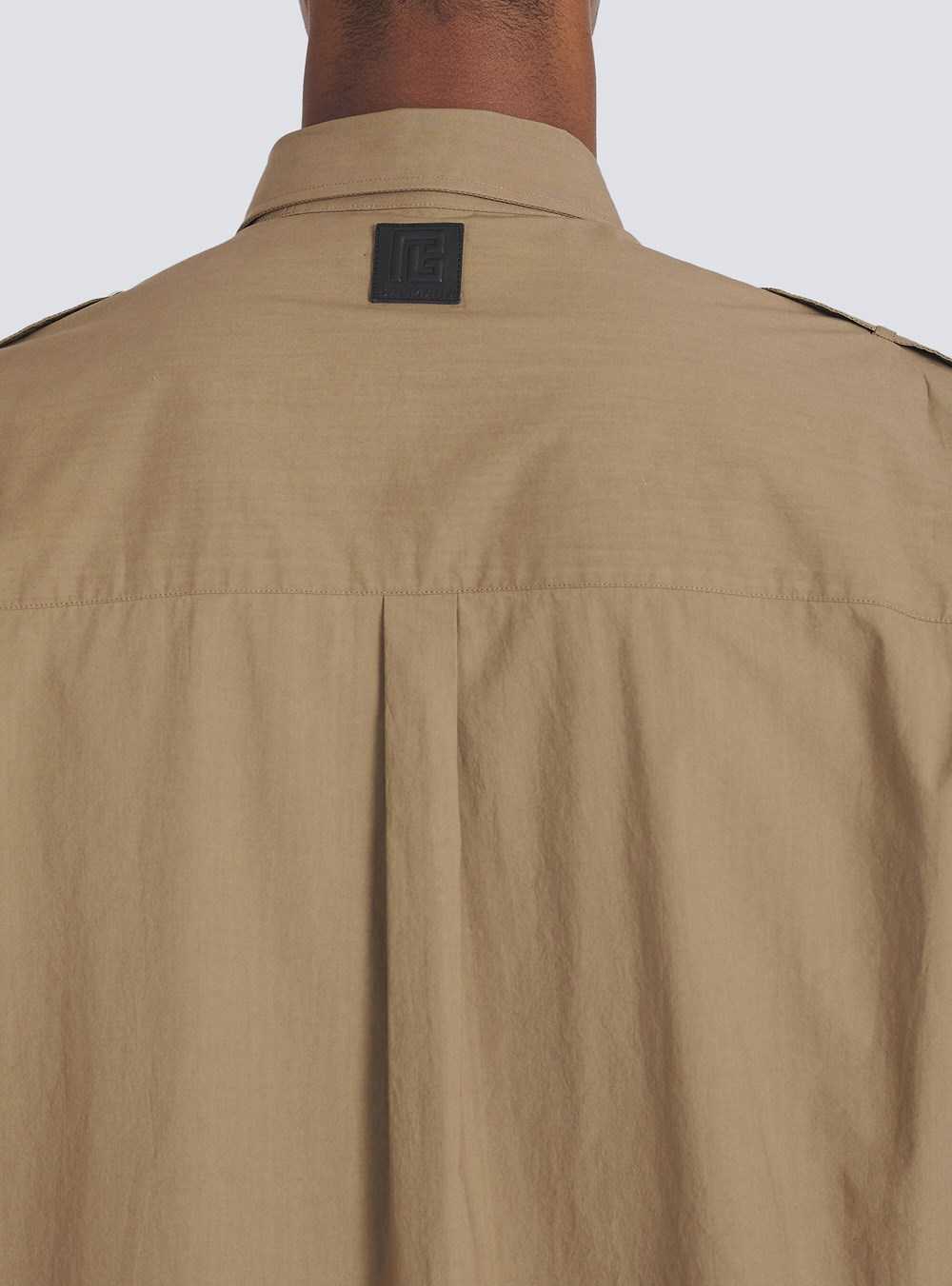 Balmain Cotton Shirt With Balmain Badge Brown | NOJAYZV-52