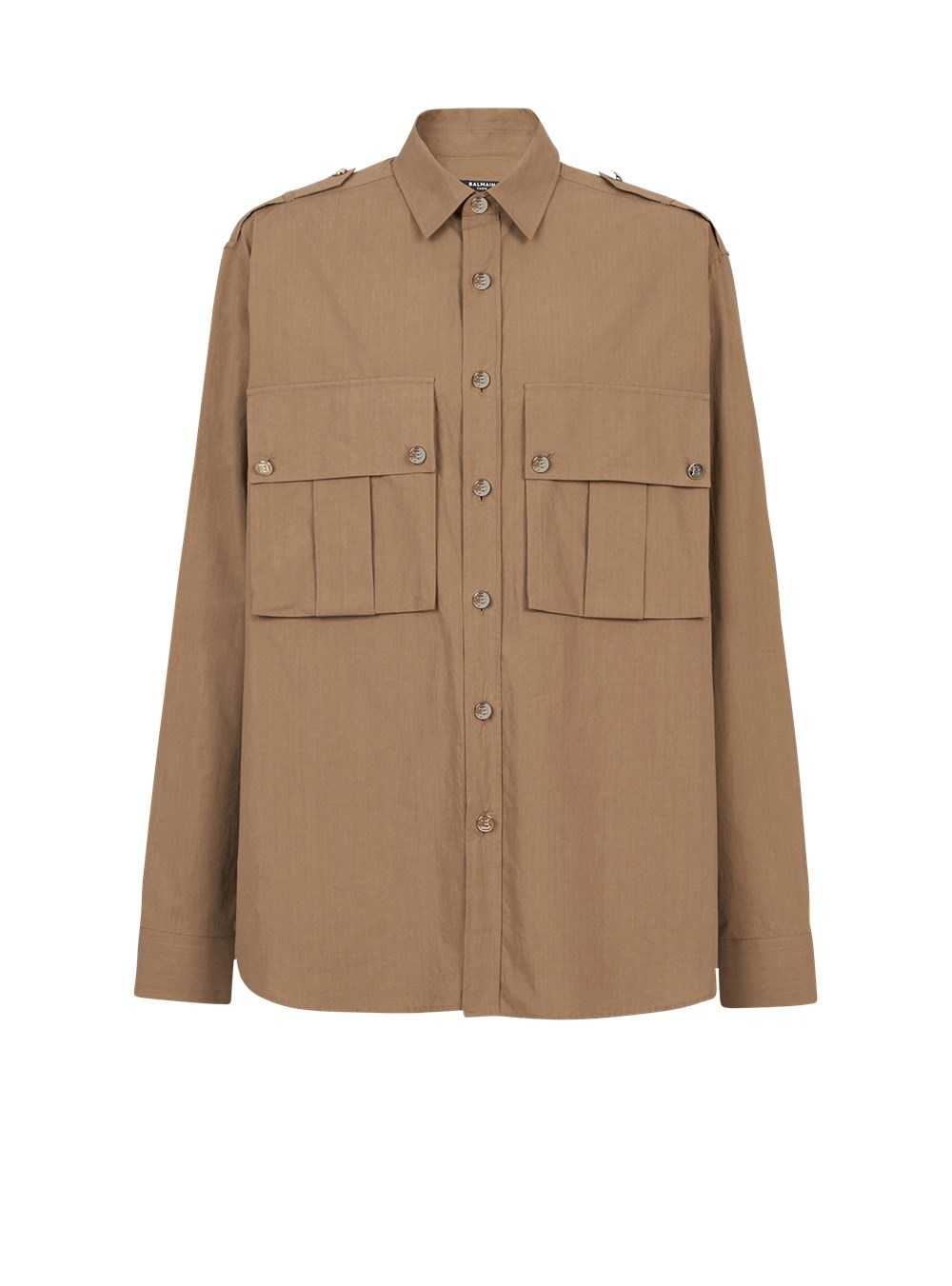 Balmain Cotton Shirt With Balmain Badge Brown | NOJAYZV-52