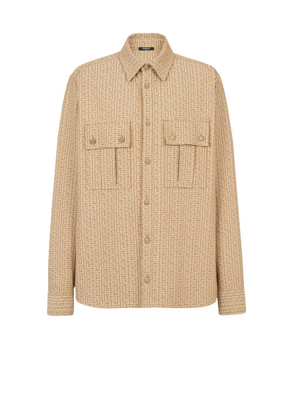 Balmain Cotton Shirt With Balmain Jacquard Monogram Beige | CNTHWLO-16