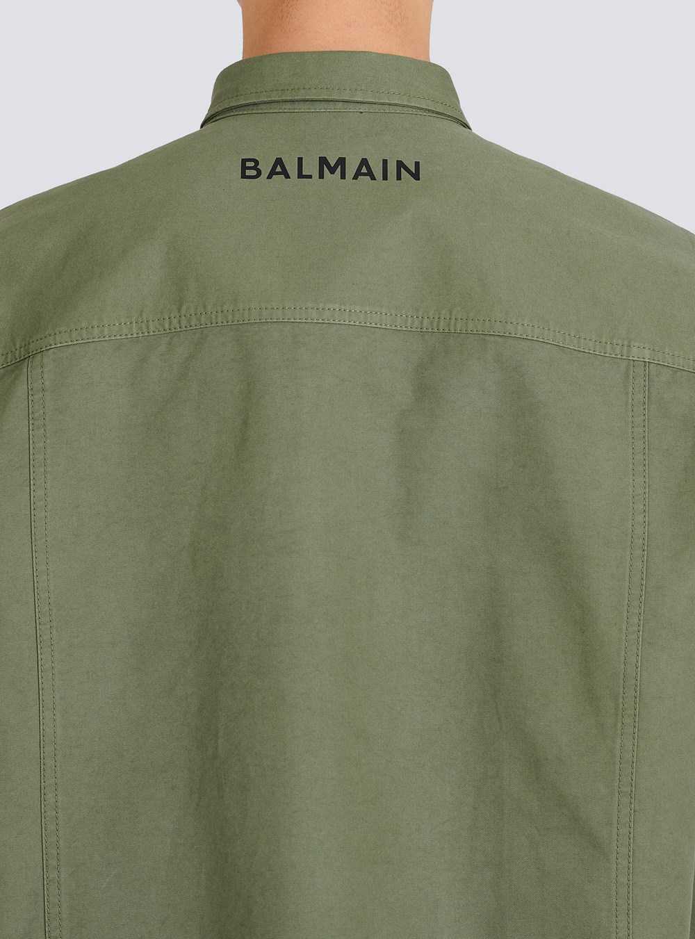 Balmain Cotton Shirt With Embroidered Balmain Logo Khaki | PBREJXU-29