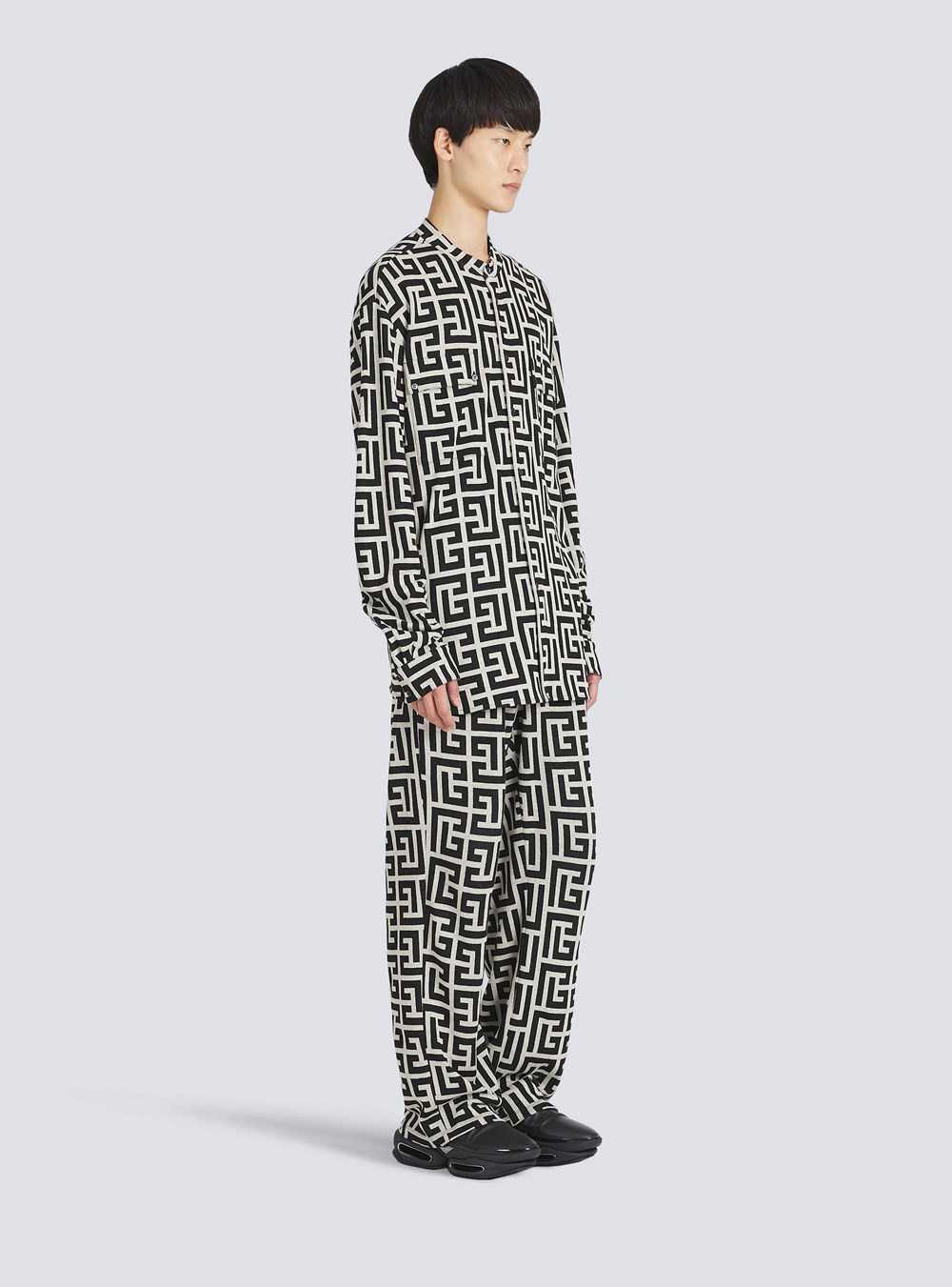 Balmain Cotton Shirt With Maxi Balmain Monogram Print Black | BYTQUEK-50