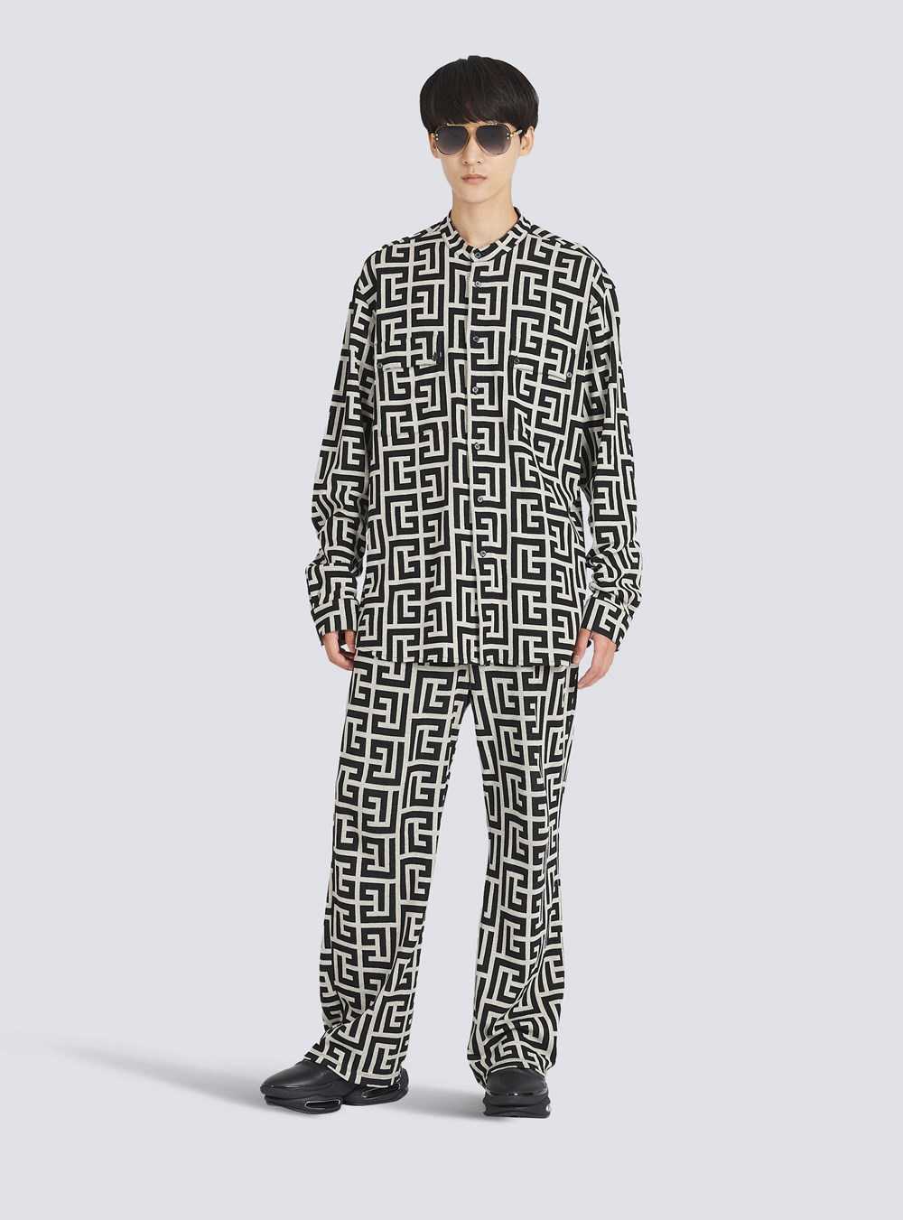 Balmain Cotton Shirt With Maxi Balmain Monogram Print Black | BYTQUEK-50