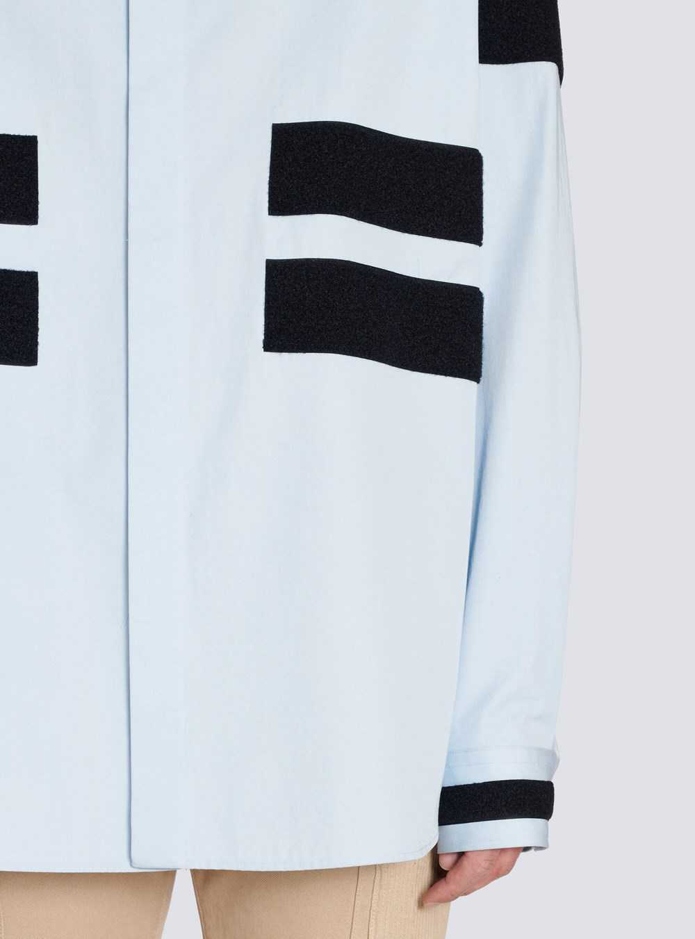 Balmain Cotton Shirt With Velcro Stripes Blue | IHAMJKX-98