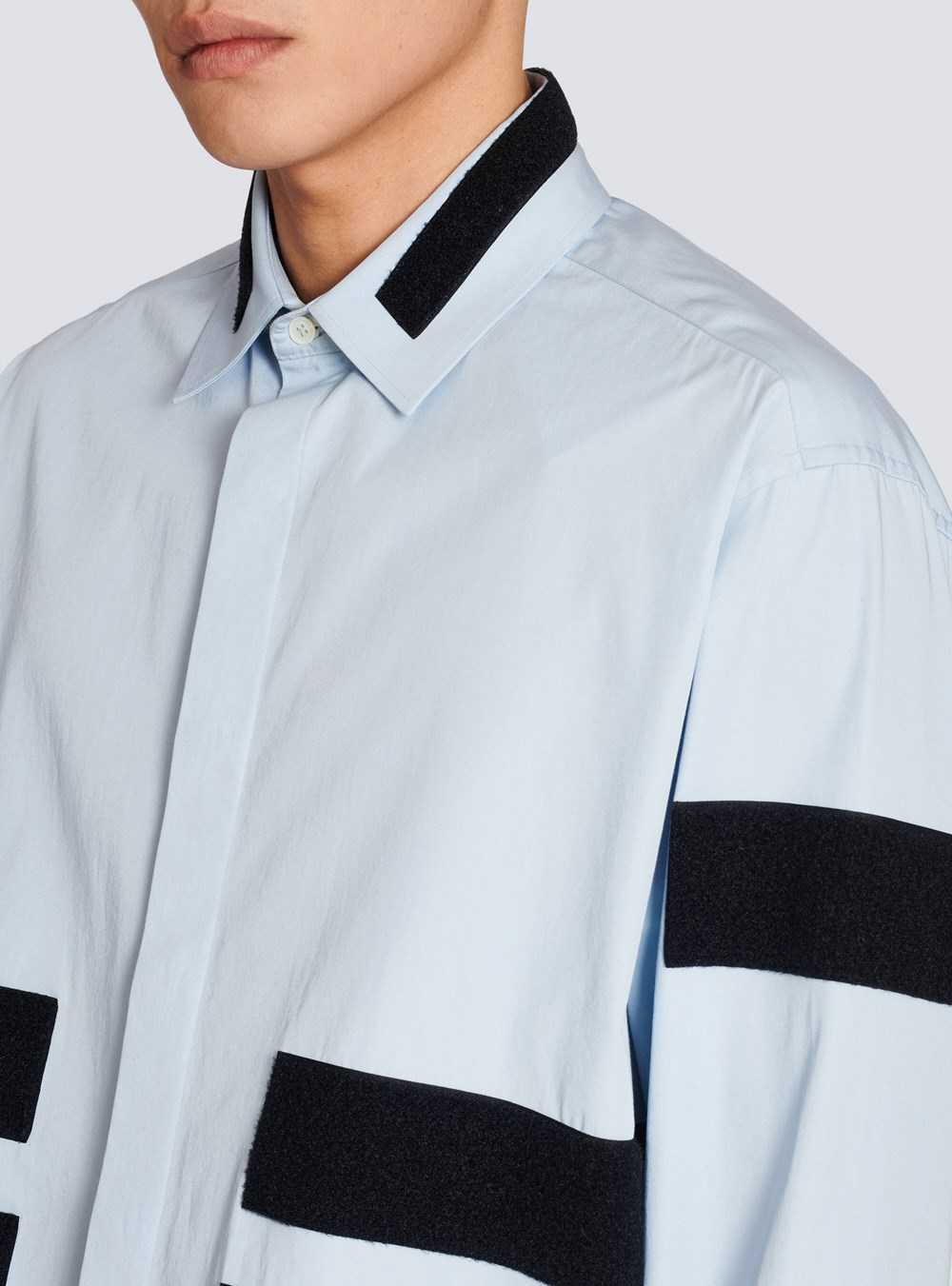 Balmain Cotton Shirt With Velcro Stripes Blue | IHAMJKX-98