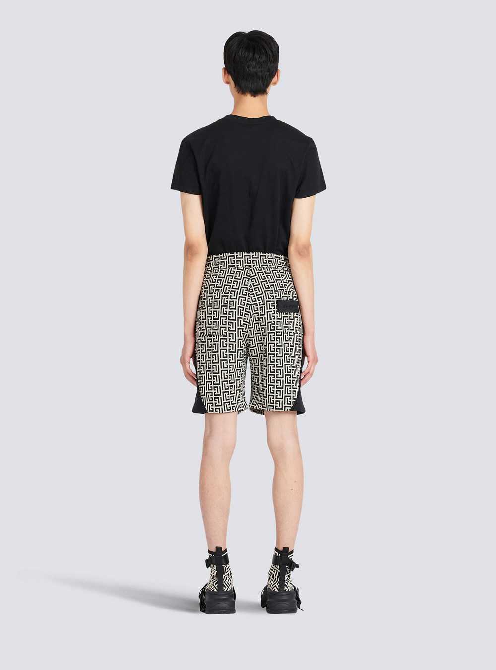 Balmain Cotton Shorts With Balmain Monogram And Velcro Logo Black | CEYNQUL-39