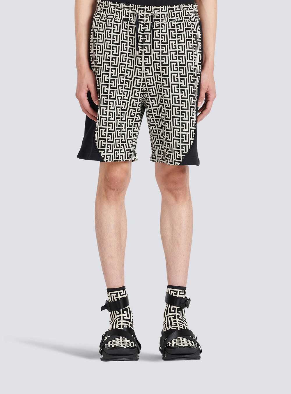 Balmain Cotton Shorts With Balmain Monogram And Velcro Logo Black | CEYNQUL-39