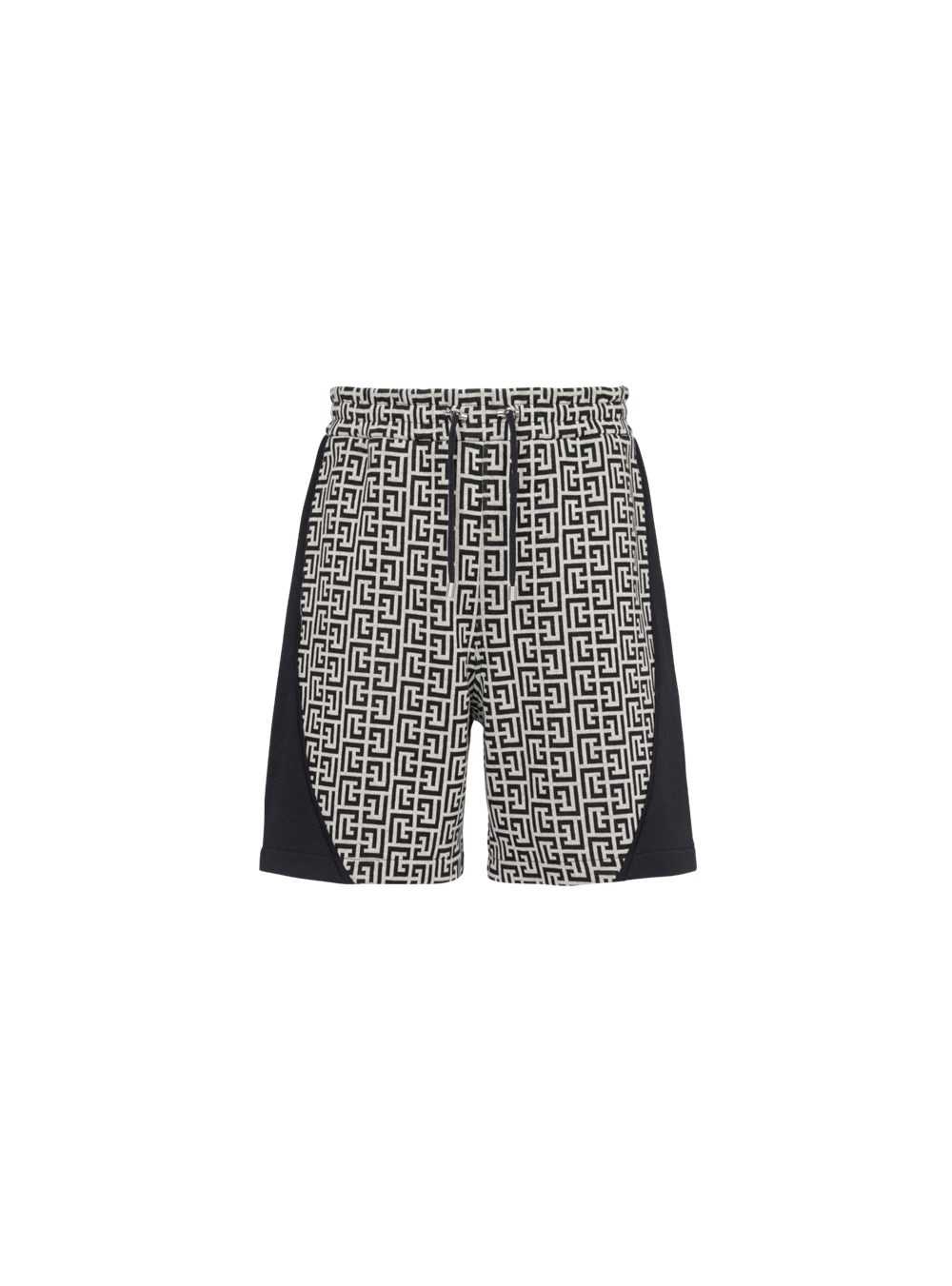 Balmain Cotton Shorts With Balmain Monogram And Velcro Logo Black | CEYNQUL-39