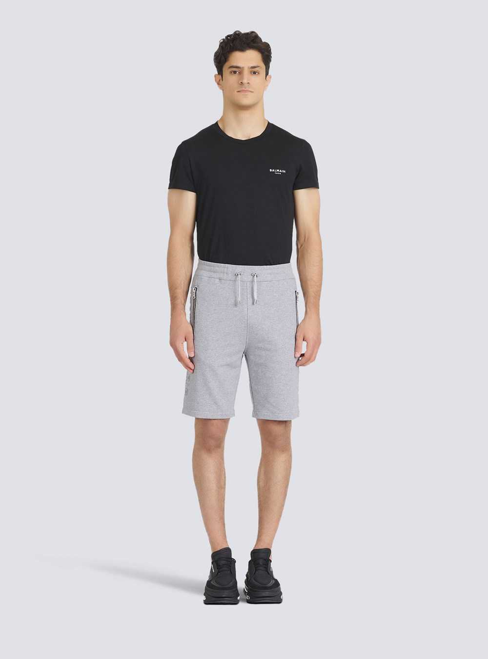 Balmain Cotton Shorts With Embossed Balmain Logo Grey | FJWBUKZ-80