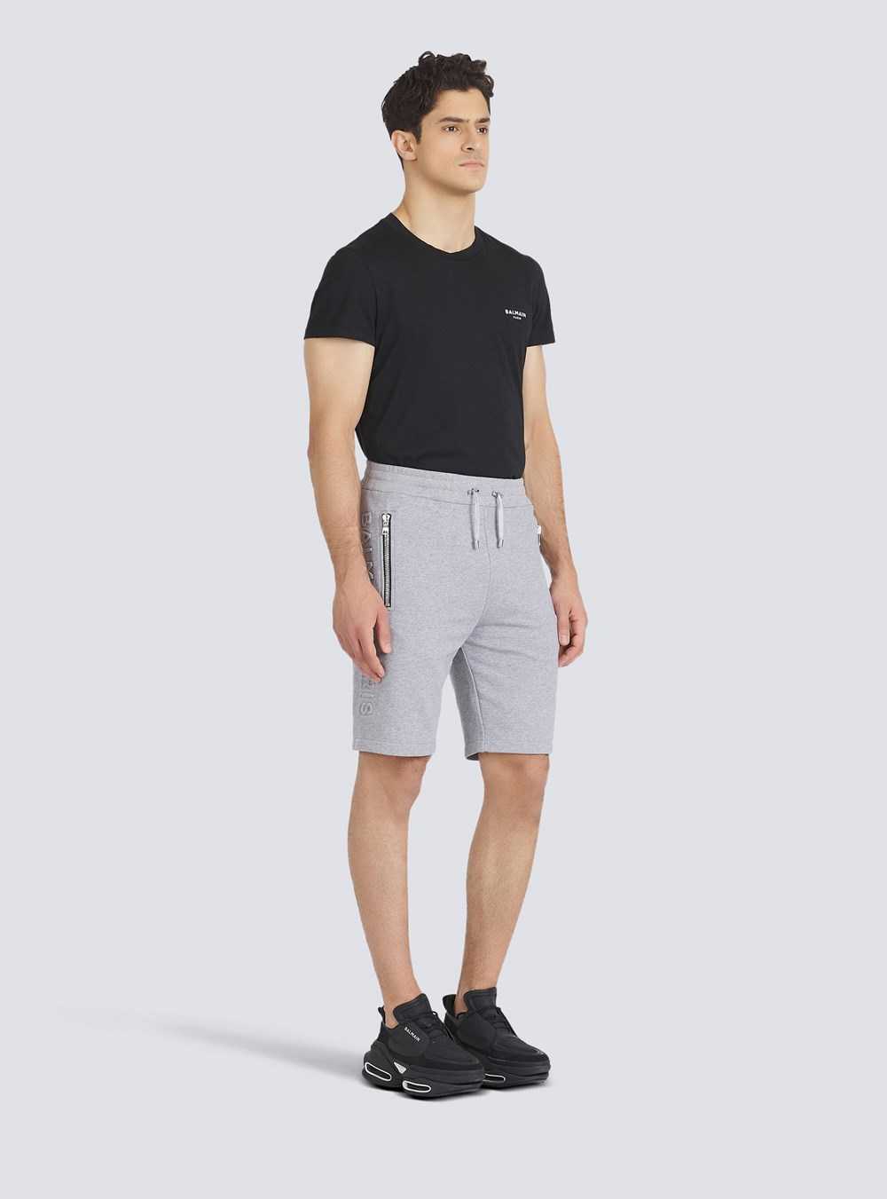 Balmain Cotton Shorts With Embossed Balmain Logo Grey | FJWBUKZ-80