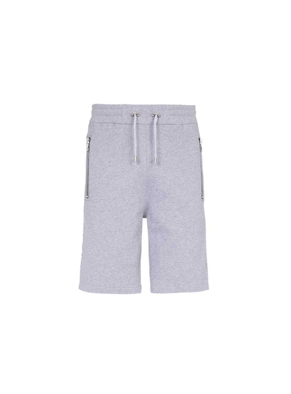 Balmain Cotton Shorts With Embossed Balmain Logo Grey | FJWBUKZ-80