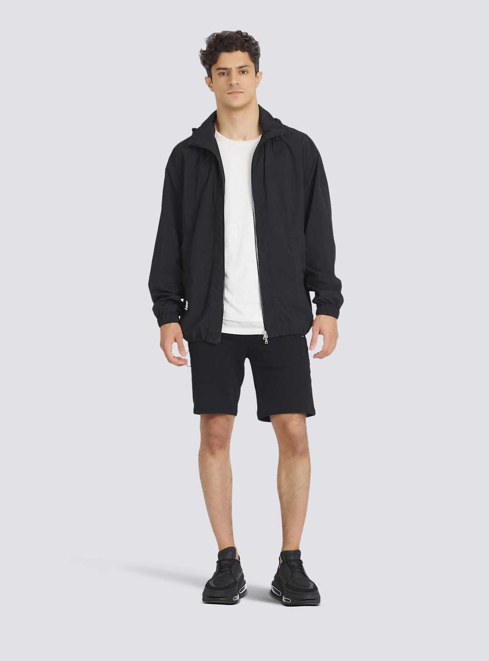 Balmain Cotton Shorts With Embossed Balmain Logo Black | KJWSFTY-13