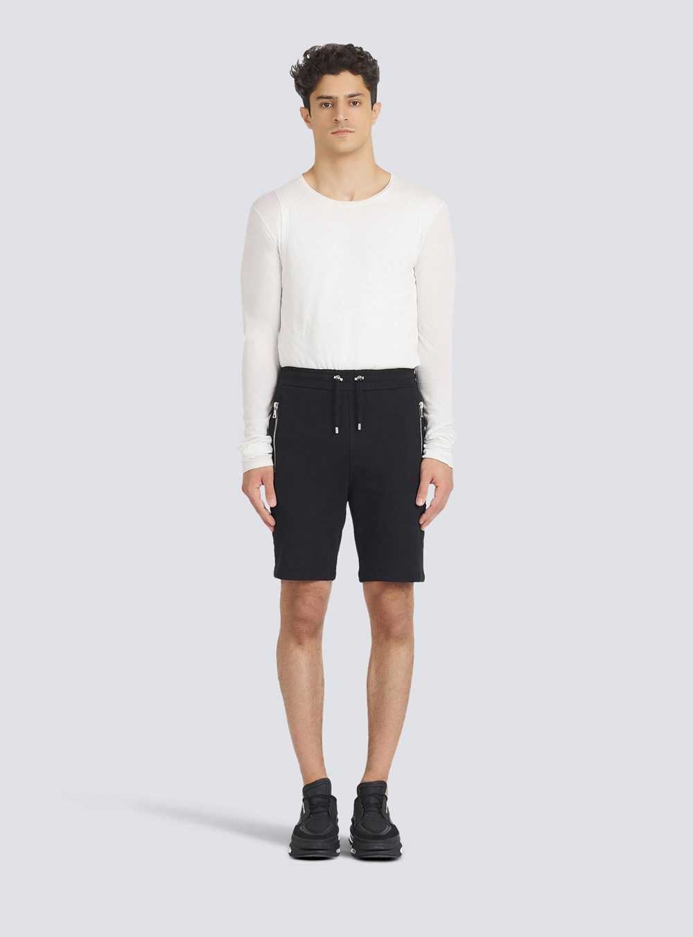 Balmain Cotton Shorts With Embossed Balmain Logo Black | KJWSFTY-13