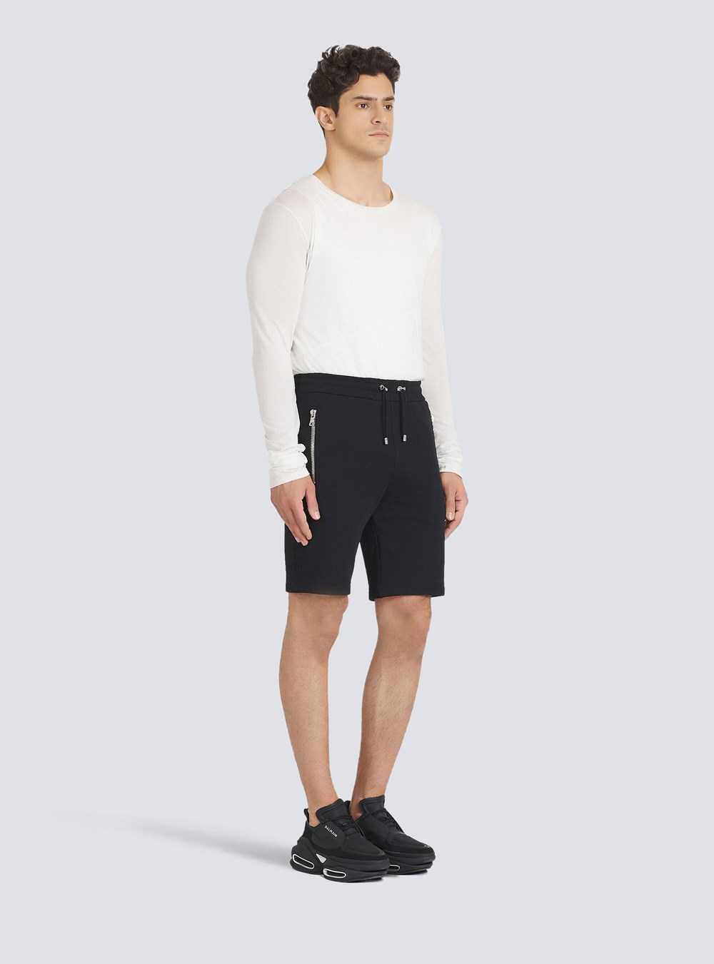 Balmain Cotton Shorts With Embossed Balmain Logo Black | KJWSFTY-13