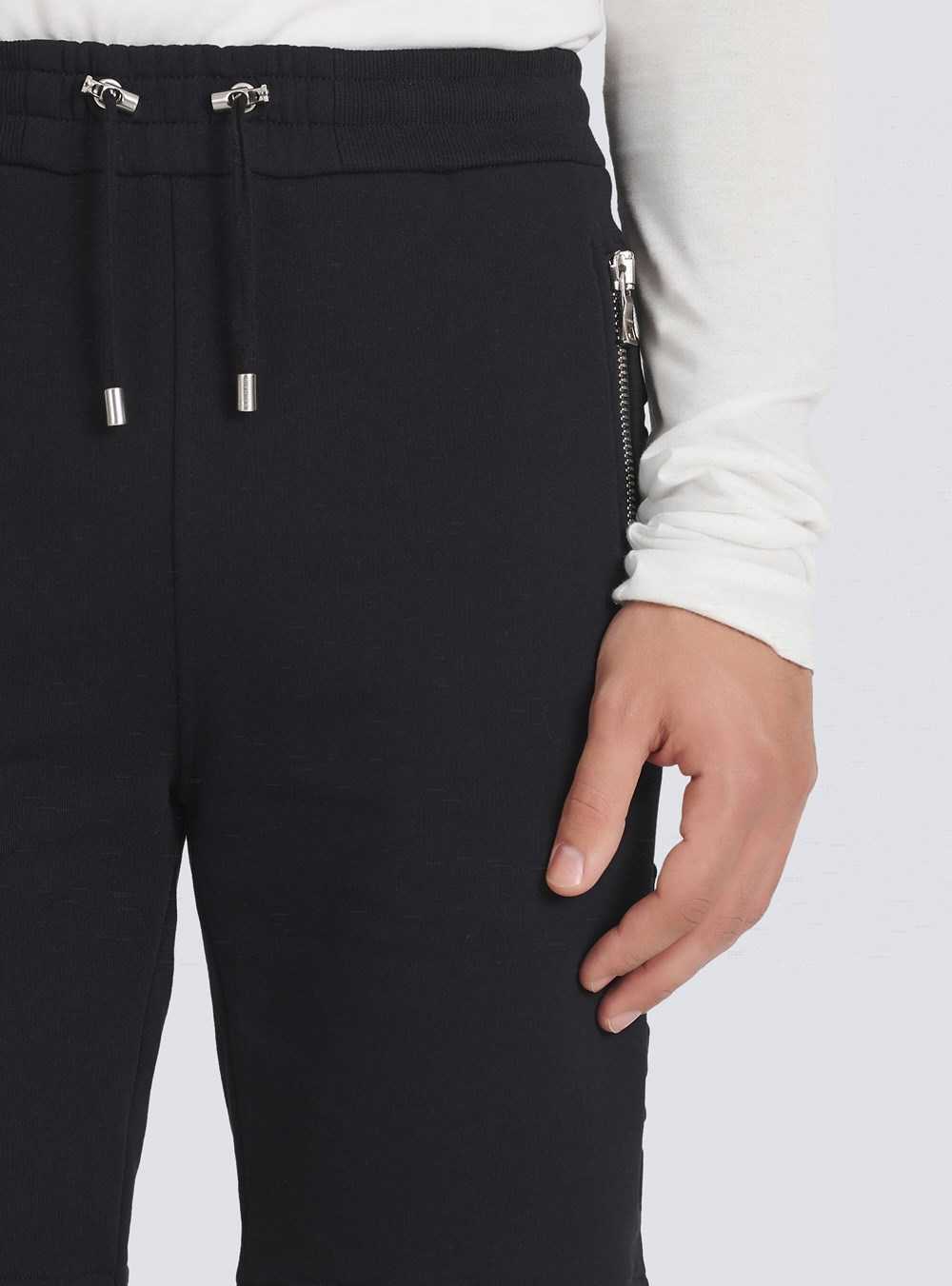 Balmain Cotton Shorts With Embossed Balmain Logo Black | KJWSFTY-13