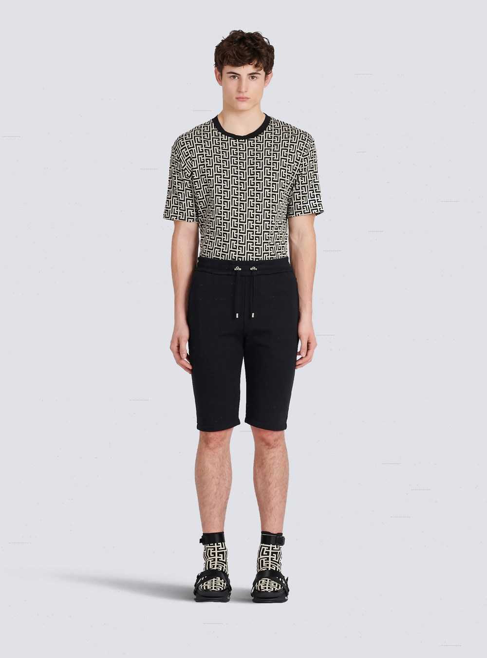 Balmain Cotton Shorts With Flocked Balmain Paris Logo Black | DPTKYEU-73