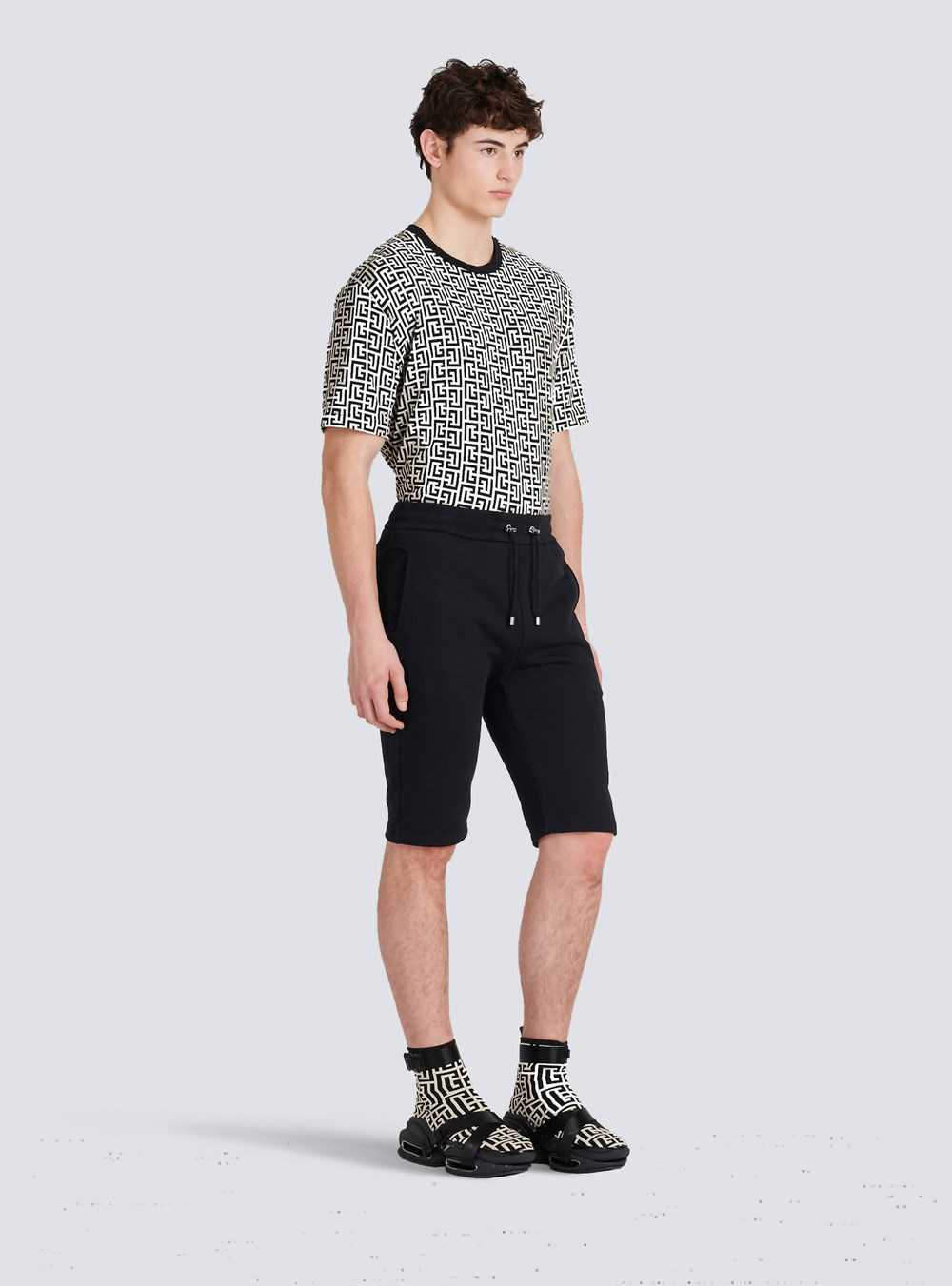 Balmain Cotton Shorts With Flocked Balmain Paris Logo Black | DPTKYEU-73