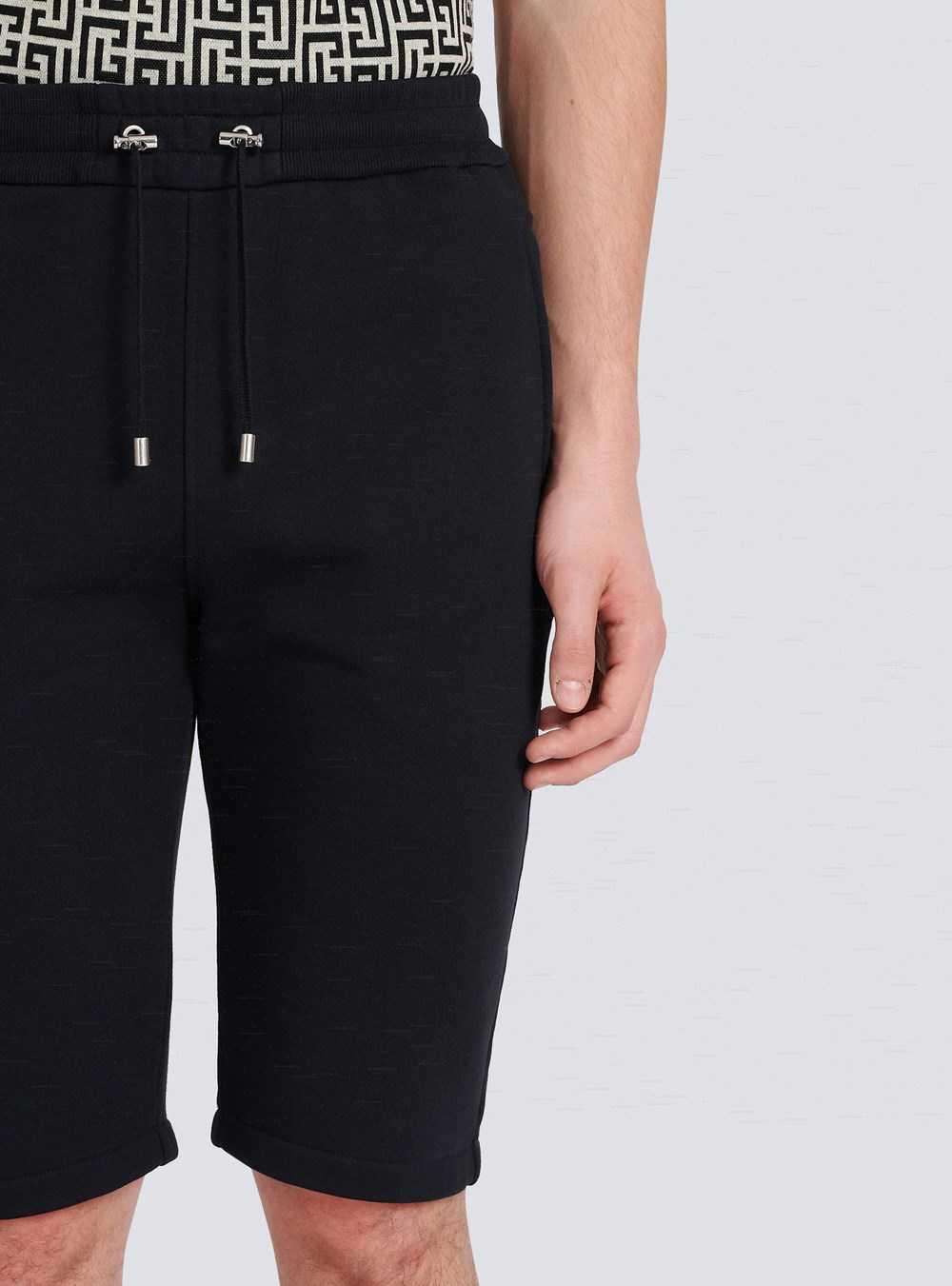 Balmain Cotton Shorts With Flocked Balmain Paris Logo Black | DPTKYEU-73