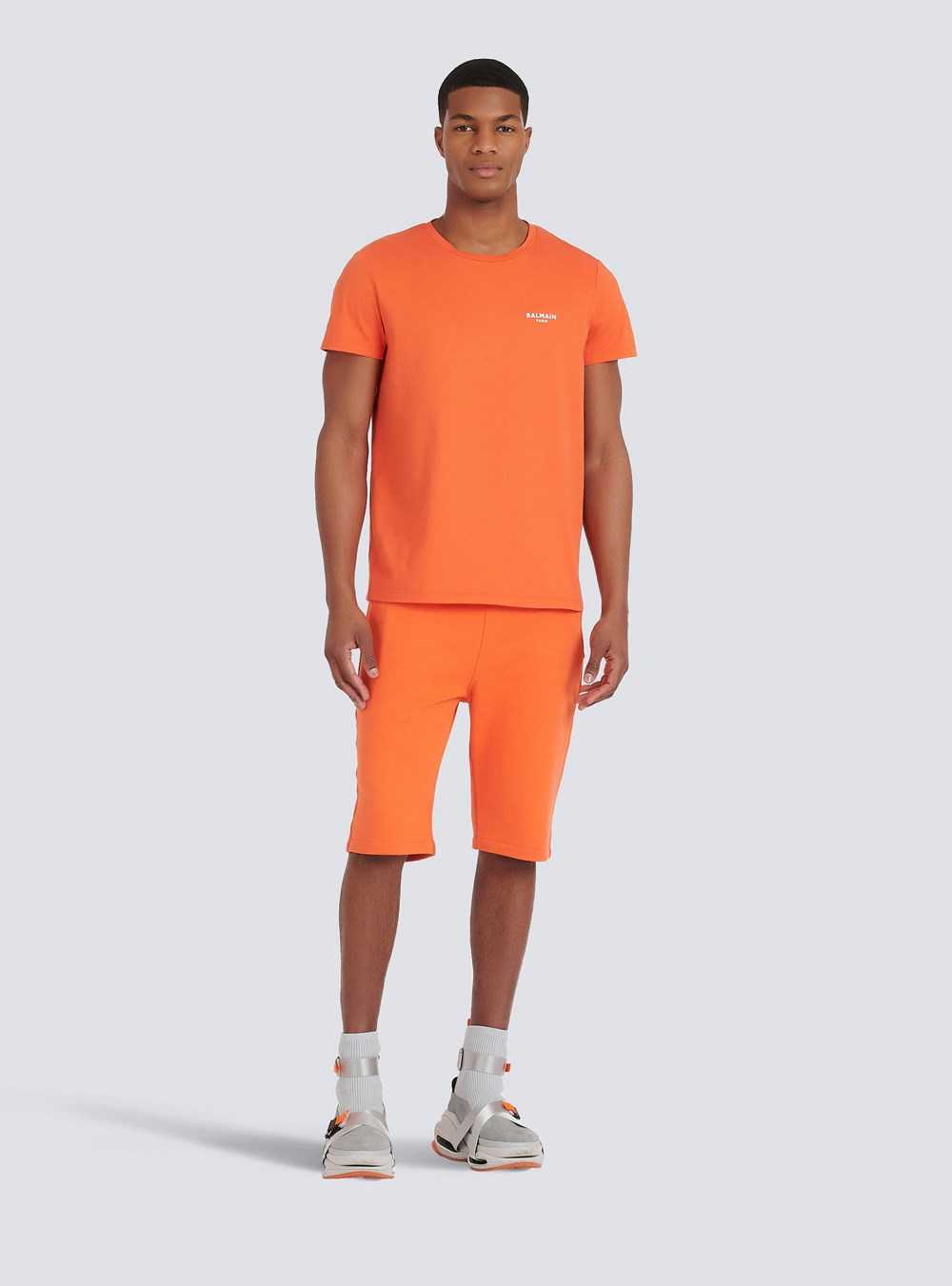 Balmain Cotton Shorts With Flocked Balmain Paris Logo Orange | QWKMSJB-54