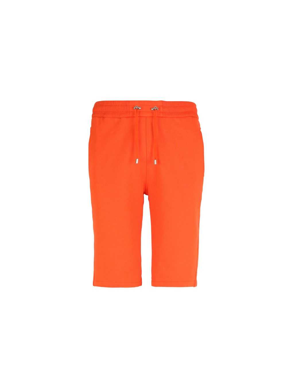 Balmain Cotton Shorts With Flocked Balmain Paris Logo Orange | QWKMSJB-54