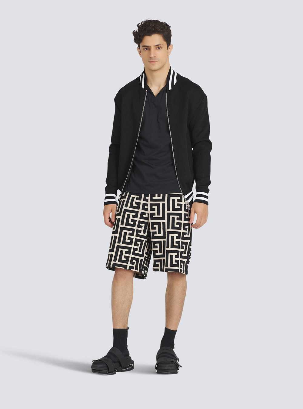 Balmain Cotton Shorts With Maxi Balmain Monogram Black | AUMPYBN-79