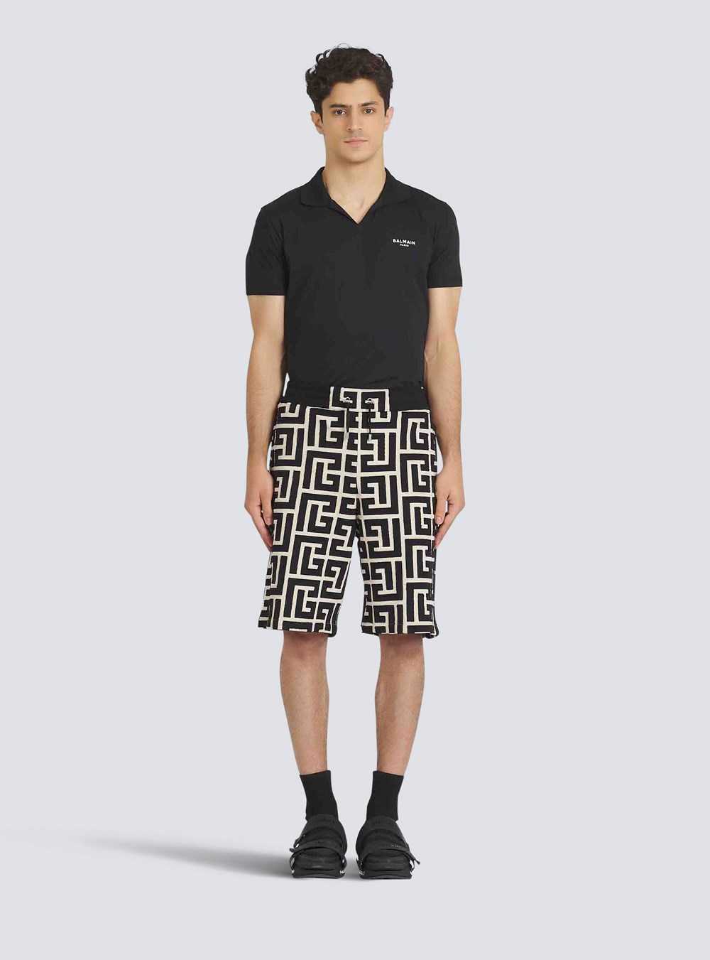 Balmain Cotton Shorts With Maxi Balmain Monogram Black | AUMPYBN-79