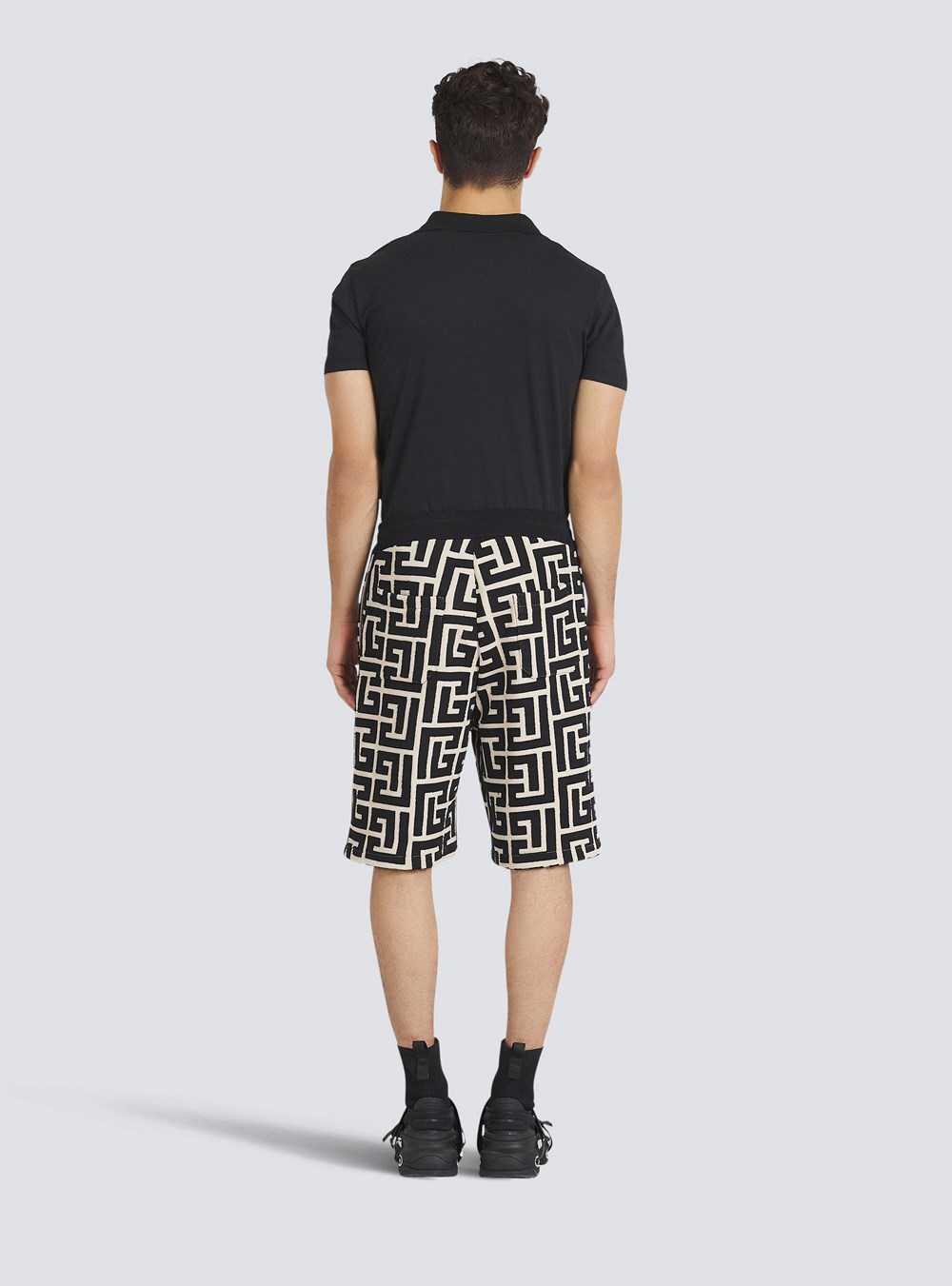 Balmain Cotton Shorts With Maxi Balmain Monogram Black | AUMPYBN-79