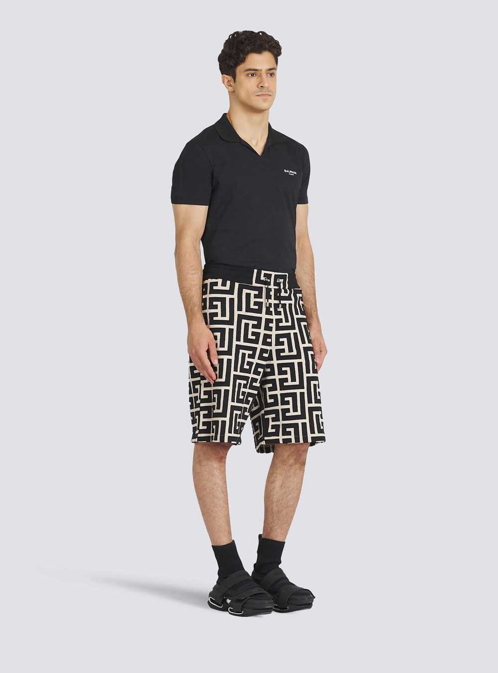 Balmain Cotton Shorts With Maxi Balmain Monogram Black | AUMPYBN-79