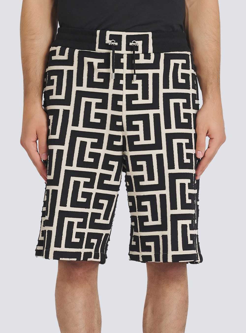 Balmain Cotton Shorts With Maxi Balmain Monogram Black | AUMPYBN-79