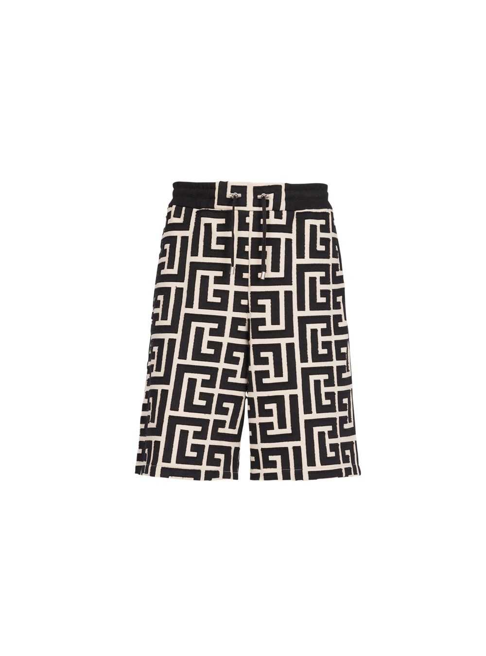 Balmain Cotton Shorts With Maxi Balmain Monogram Black | AUMPYBN-79