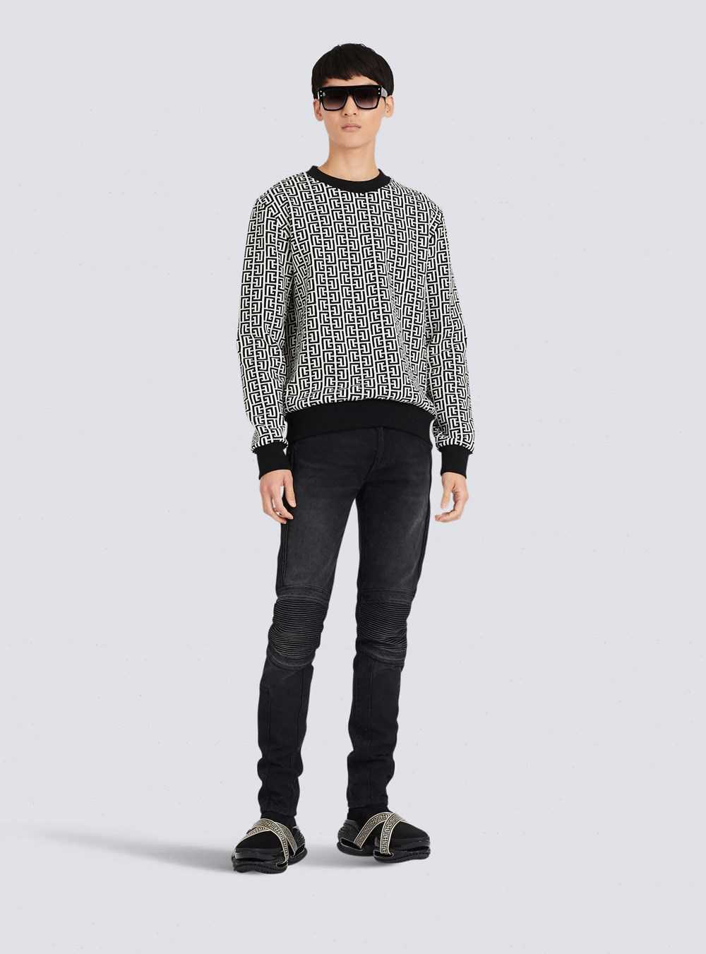 Balmain Cotton Sweater With Balmain Monogram Black | TWSXEQK-89