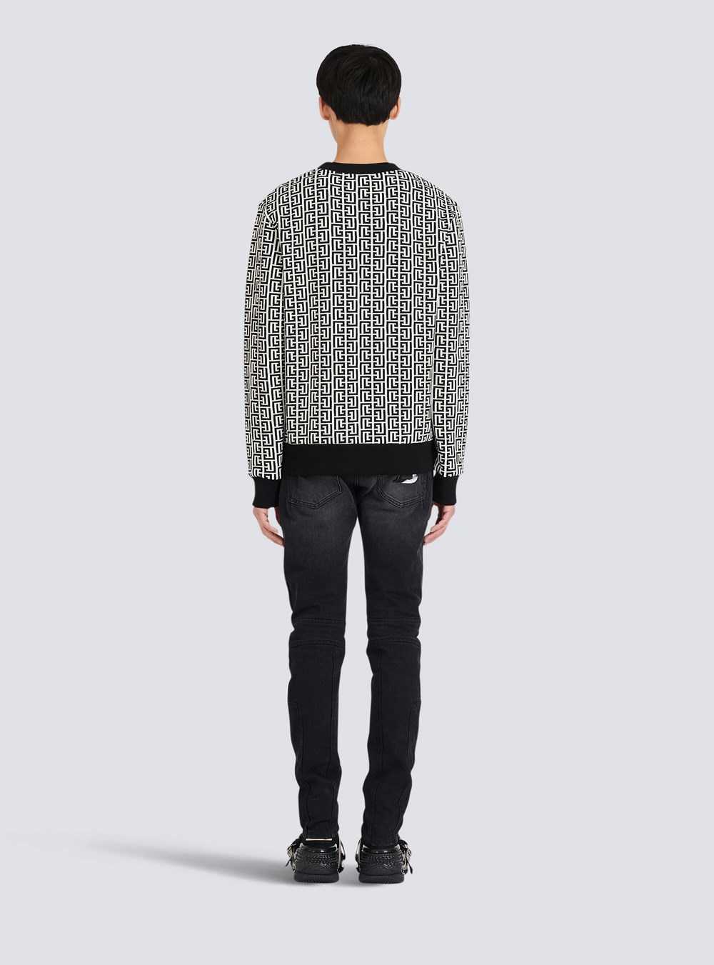 Balmain Cotton Sweater With Balmain Monogram Black | TWSXEQK-89