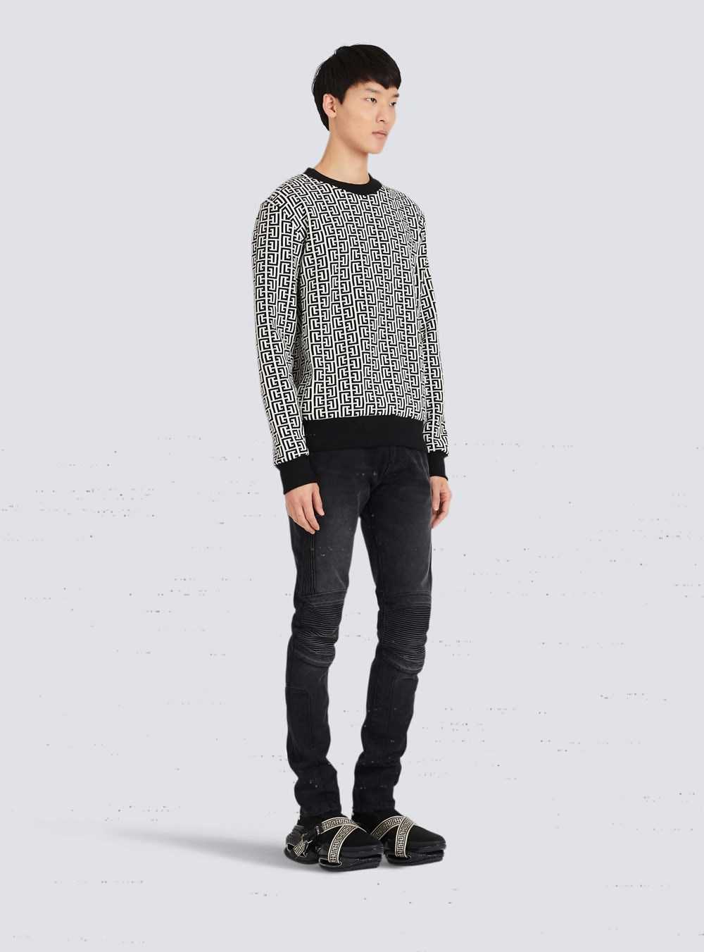 Balmain Cotton Sweater With Balmain Monogram Black | TWSXEQK-89