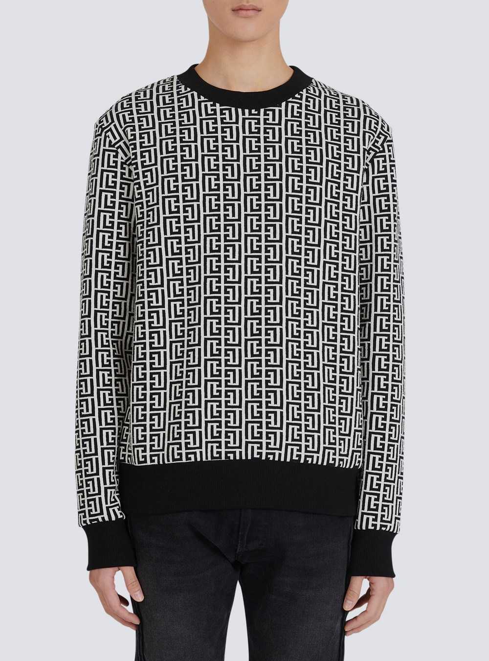 Balmain Cotton Sweater With Balmain Monogram Black | TWSXEQK-89