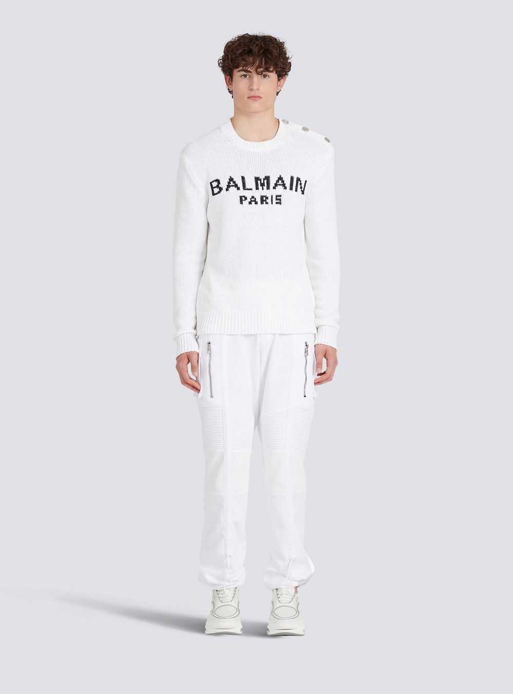 Balmain Cotton Sweater With Embroidered Balmain Paris Logo White | JSKUBWT-83