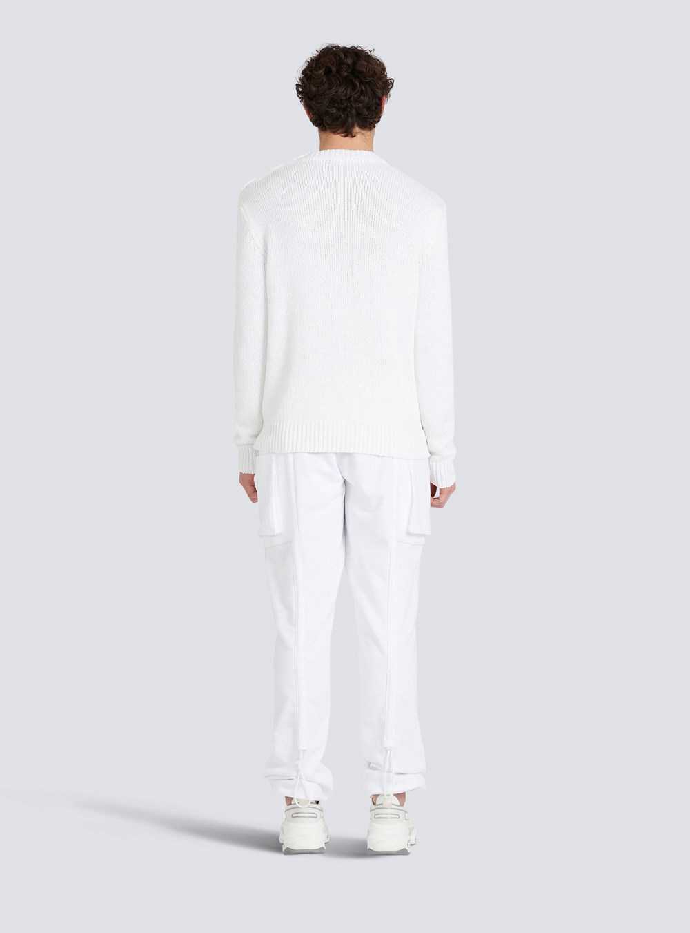 Balmain Cotton Sweater With Embroidered Balmain Paris Logo White | JSKUBWT-83