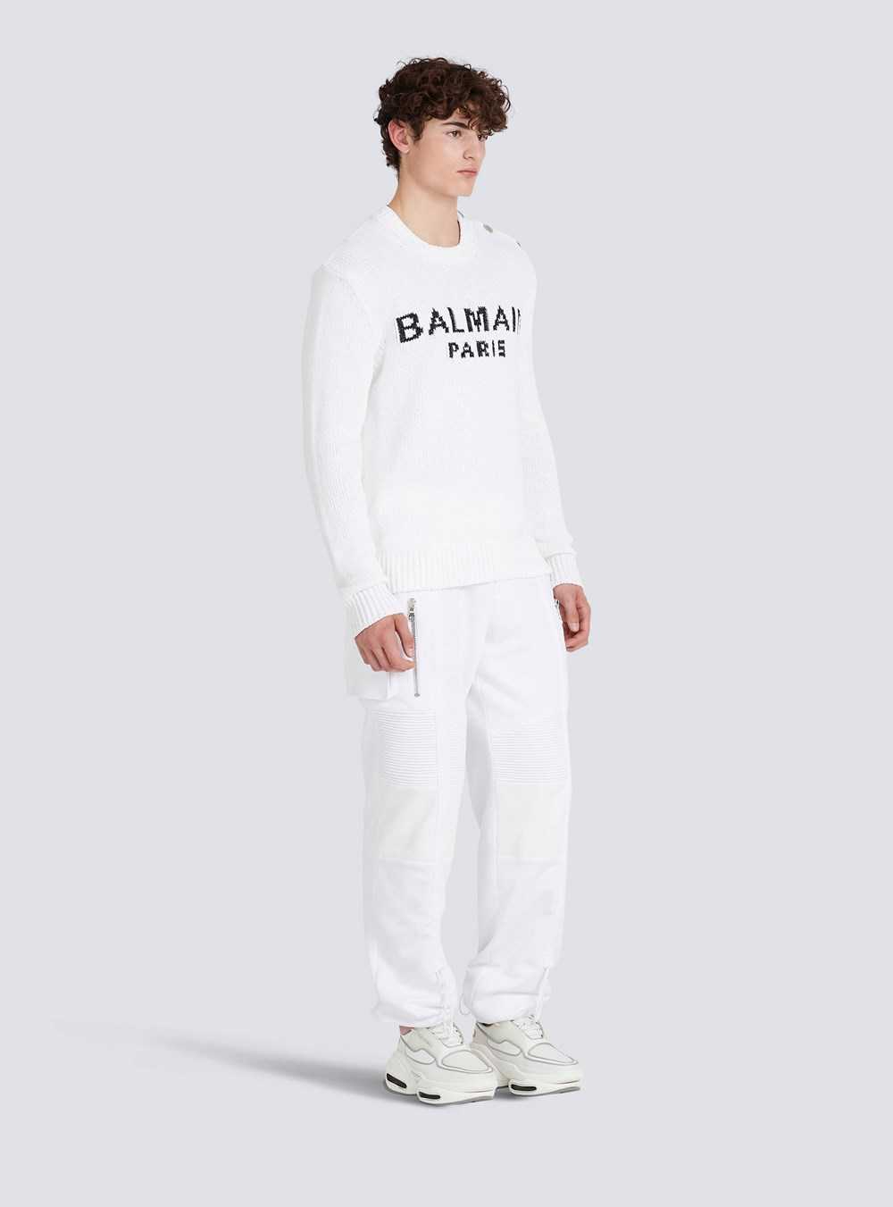 Balmain Cotton Sweater With Embroidered Balmain Paris Logo White | JSKUBWT-83