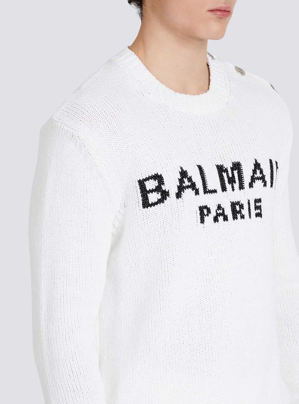 Balmain Cotton Sweater With Embroidered Balmain Paris Logo White | JSKUBWT-83