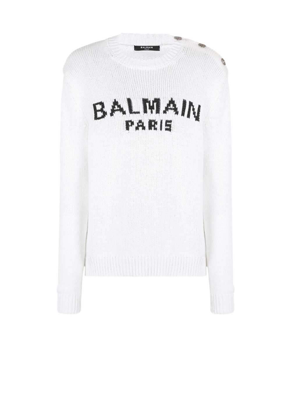 Balmain Cotton Sweater With Embroidered Balmain Paris Logo White | JSKUBWT-83