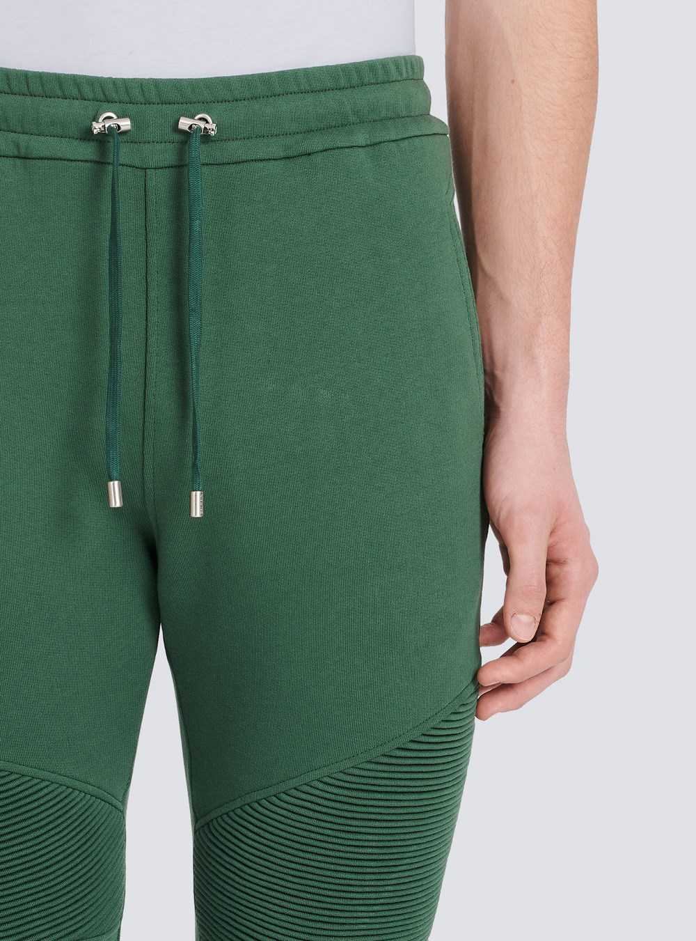 Balmain Cotton Sweatpants With Flocked Balmain Paris Logo Green | EDLHOWP-89