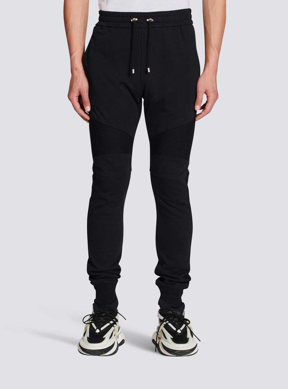 Balmain Cotton Sweatpants With Flocked Balmain Paris Logo Black | EVRCWGN-16