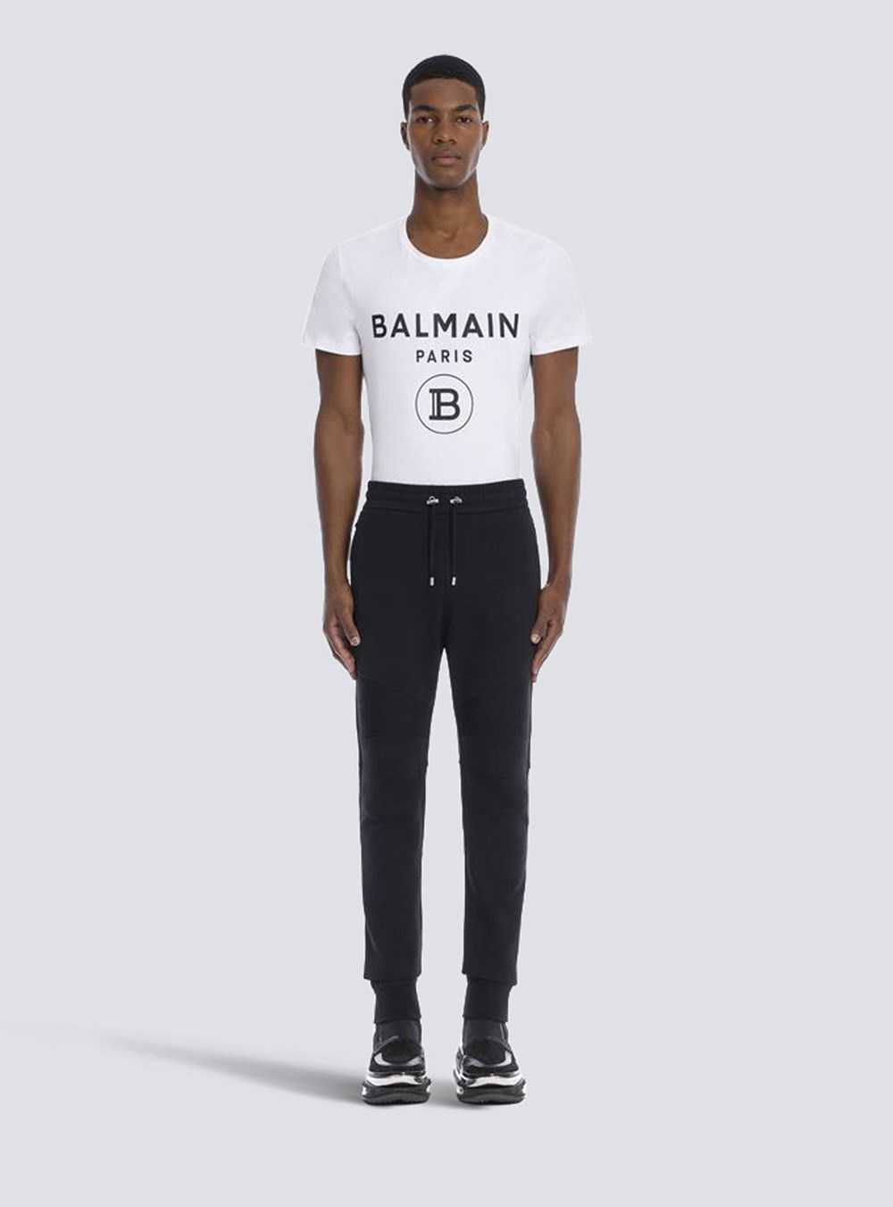 Balmain Cotton Sweatpants With Flocked Balmain Paris Logo Black | GUSAHWO-81