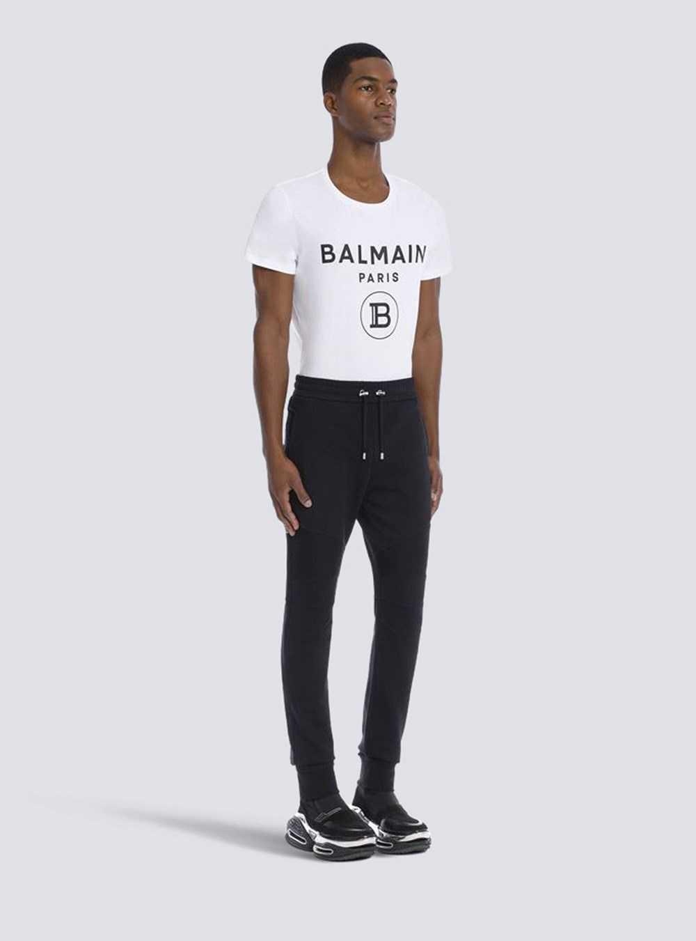 Balmain Cotton Sweatpants With Flocked Balmain Paris Logo Black | GUSAHWO-81