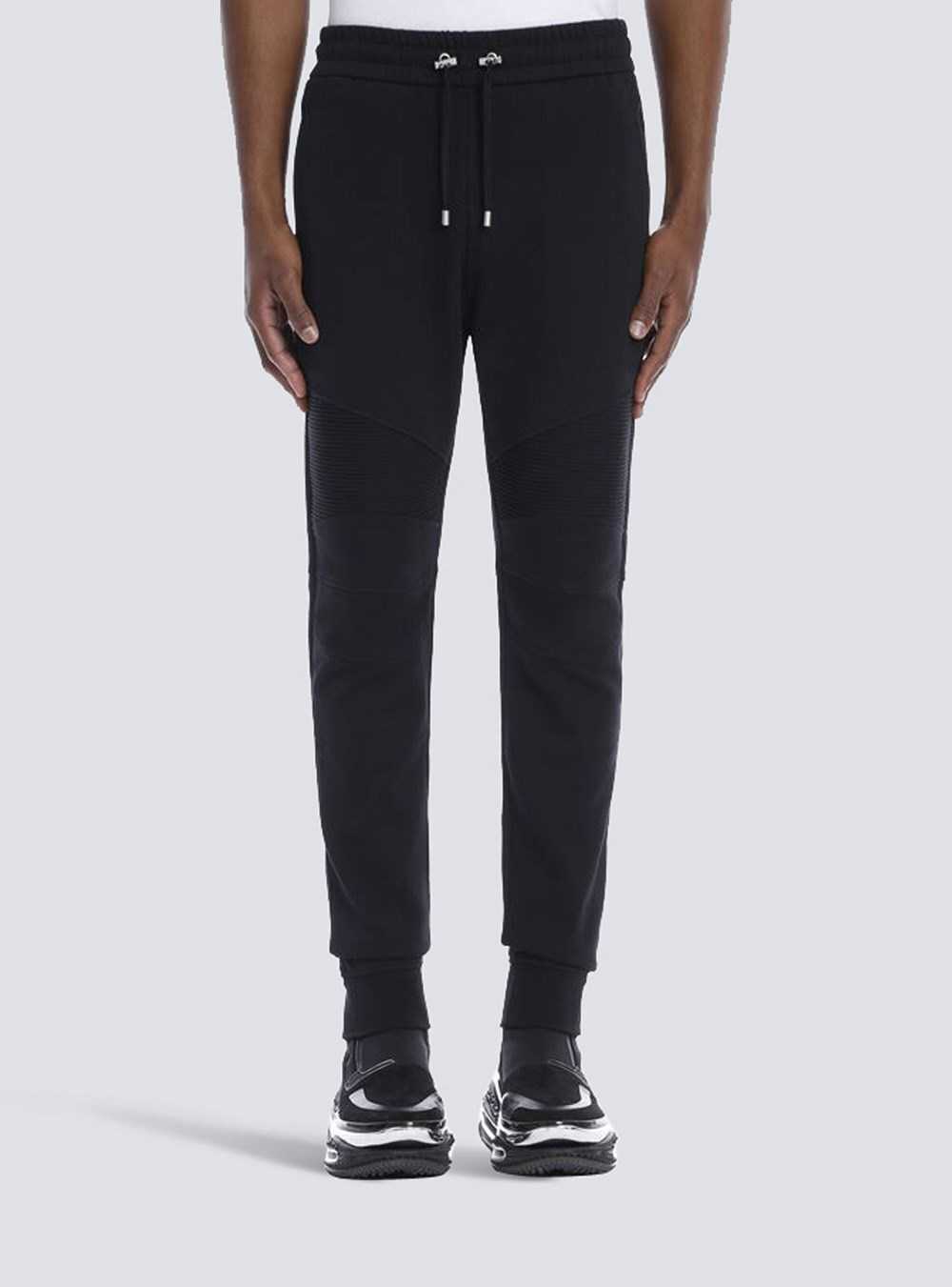 Balmain Cotton Sweatpants With Flocked Balmain Paris Logo Black | GUSAHWO-81