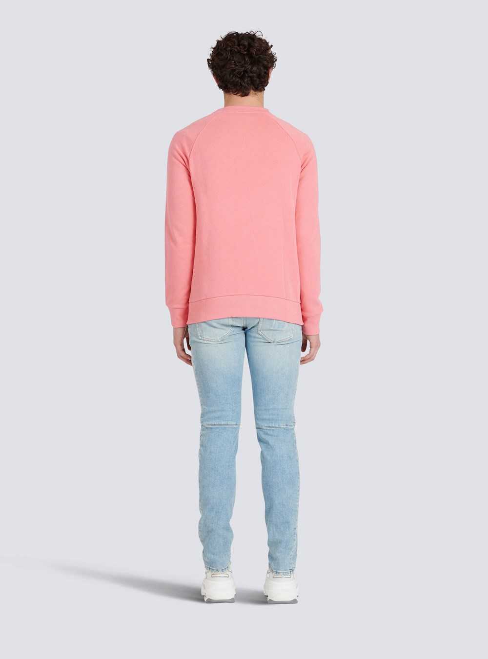 Balmain Cotton Sweatshirt With Embossed Balmain Logo Pink | FGQWEZR-43