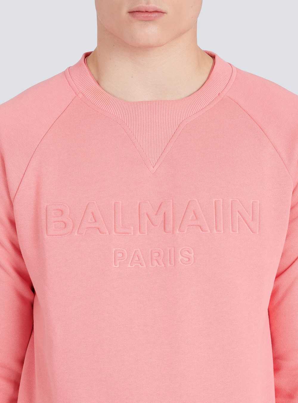 Balmain Cotton Sweatshirt With Embossed Balmain Logo Pink | FGQWEZR-43