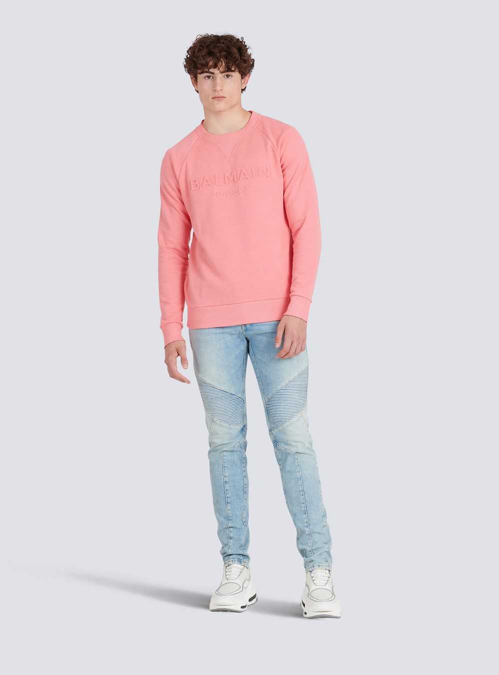 Balmain Cotton Sweatshirt With Embossed Balmain Logo Pink | FGQWEZR-43