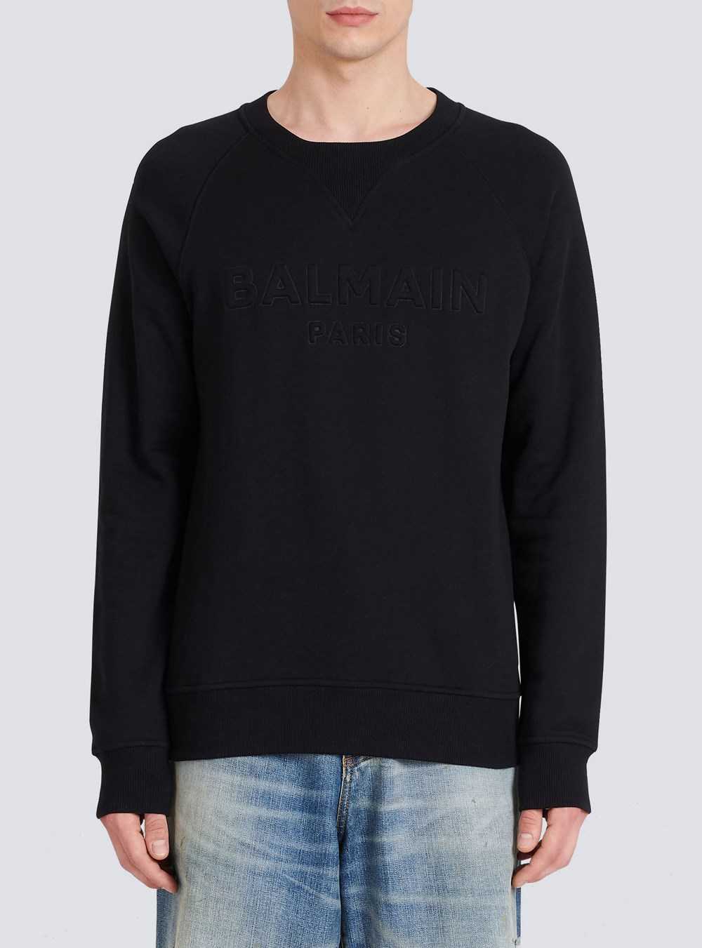 Balmain Cotton Sweatshirt With Embossed Balmain Logo Black | HLMKRGP-72