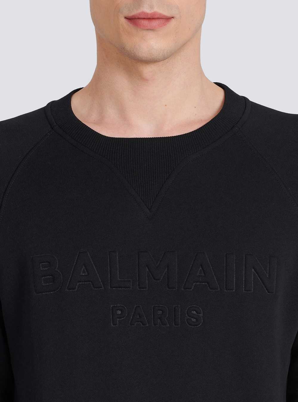 Balmain Cotton Sweatshirt With Embossed Balmain Logo Black | HLMKRGP-72